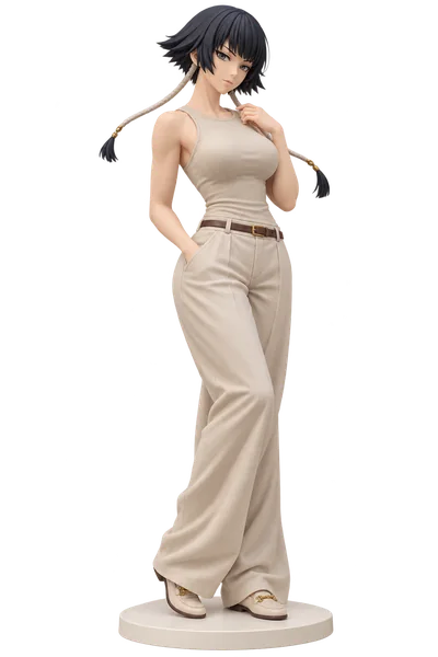 Soi Fon · Beige tank + wide-leg trousers · transparent figure