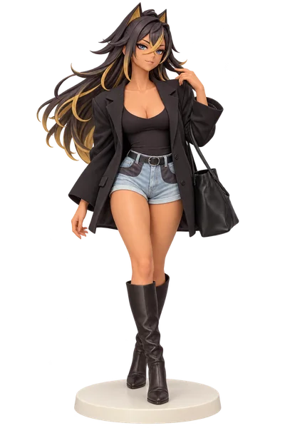 Dehya · Black blazer + denim shorts · transparent figure