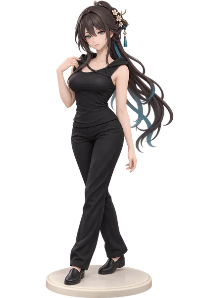 Ruan Mei · Black hooded top + trousers · transparent figure
