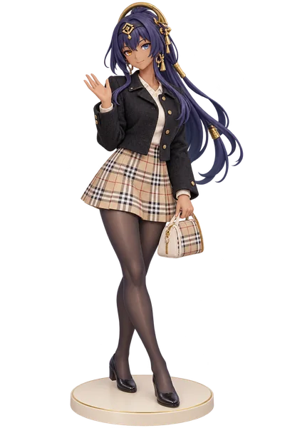 Candace · Black tweed jacket + plaid skirt · transparent figure