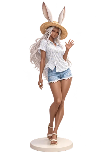 Fran · Floral shirt + straw hat · transparent figure