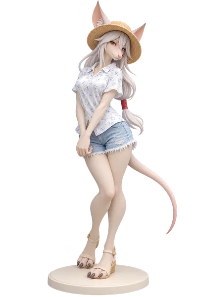 Freya Crescent · Floral shirt + straw hat · transparent figure