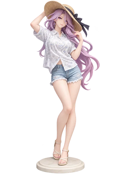Jade · Floral shirt + straw hat · transparent figure