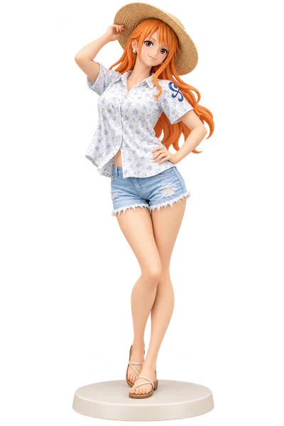 Nami · Floral shirt + straw hat · transparent figure