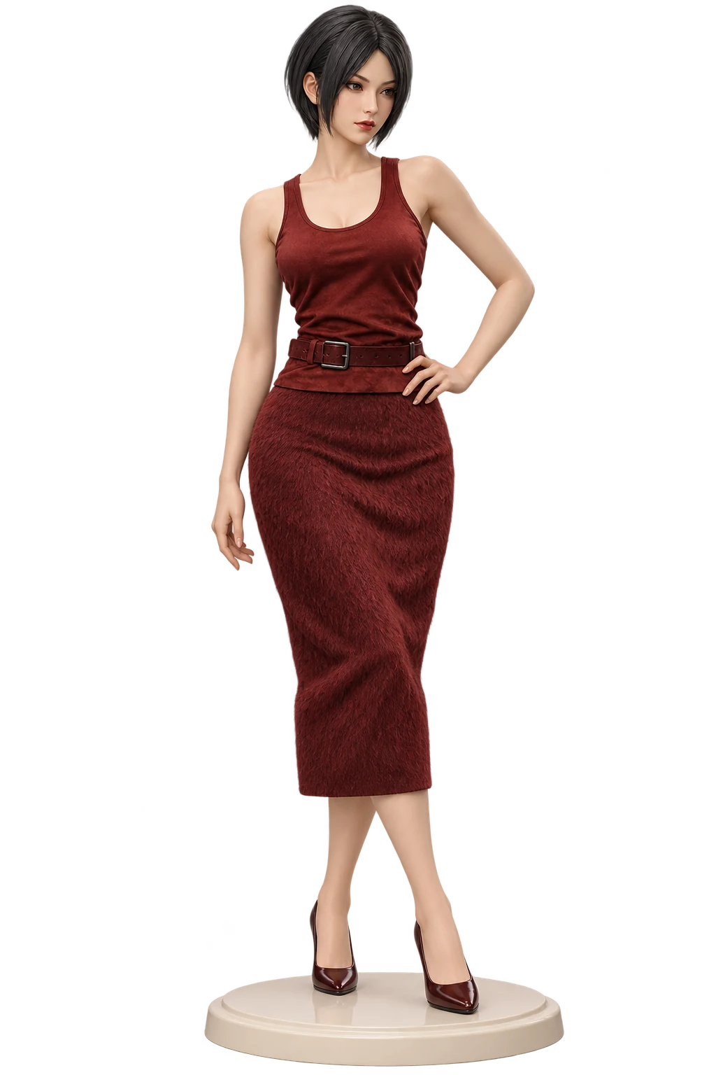 Resident Evil · Ada Wong · Burgundy tank + midi skirt · 3D Figure