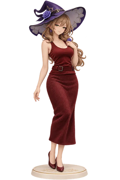 Lisa · Burgundy tank + midi skirt · transparent figure