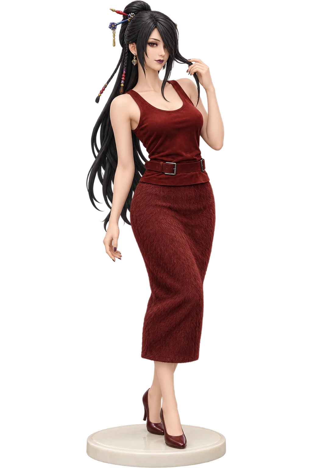 Final Fantasy X · Lulu · Burgundy tank + midi skirt · 3D Figure