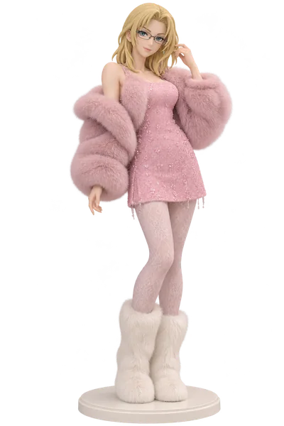 Jodie Starling · Pink plush jacket + sequin skirt · transparent figure