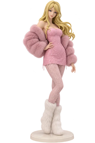 Julia · Pink plush jacket + sequin skirt · transparent figure