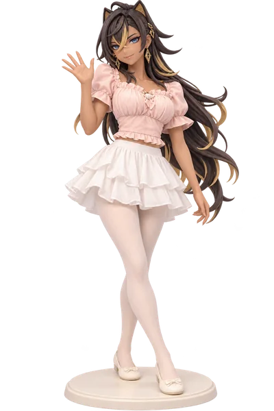 Dehya · Pink puff sleeves + flared skirt · transparent figure