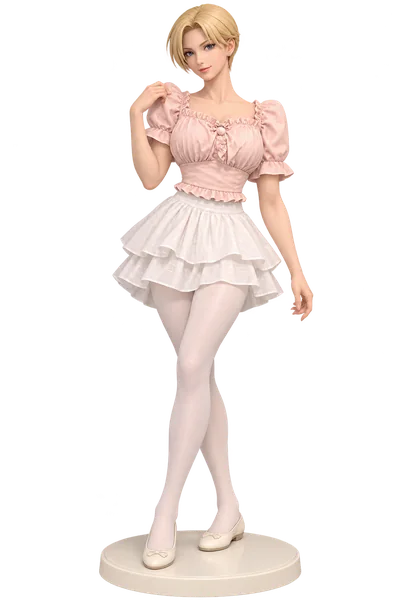 King · Pink puff sleeves + flared skirt · transparent figure