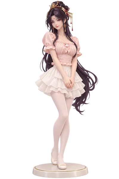Nv Di · Pink puff sleeves + flared skirt · transparent figure