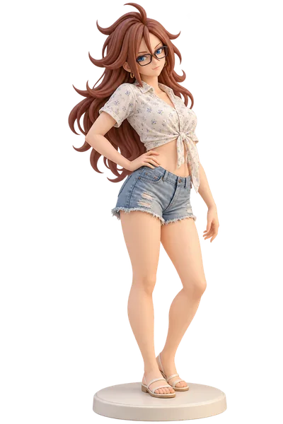 Android 21 · Floral shirt + denim shorts · transparent figure