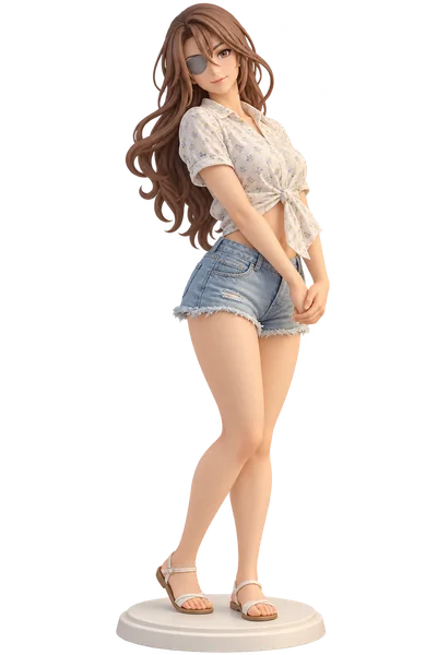 Beatrix · Floral shirt + denim shorts · transparent figure