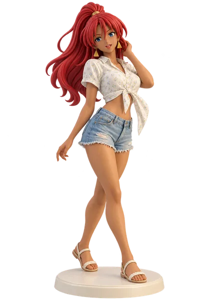 Grandis Granva · Floral shirt + denim shorts · transparent figure