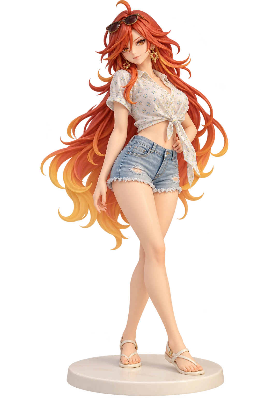 Genshin Impact · Mavuika · Floral shirt + denim shorts · 3D Figure