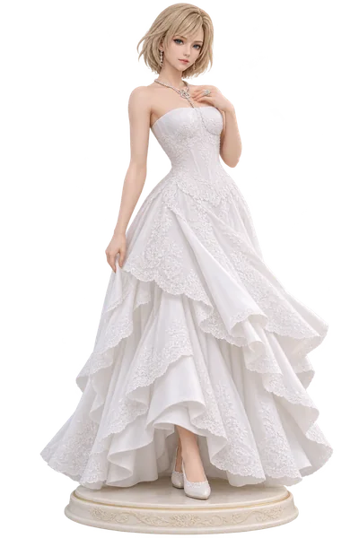 Ashe · White lace evening dress · 3D