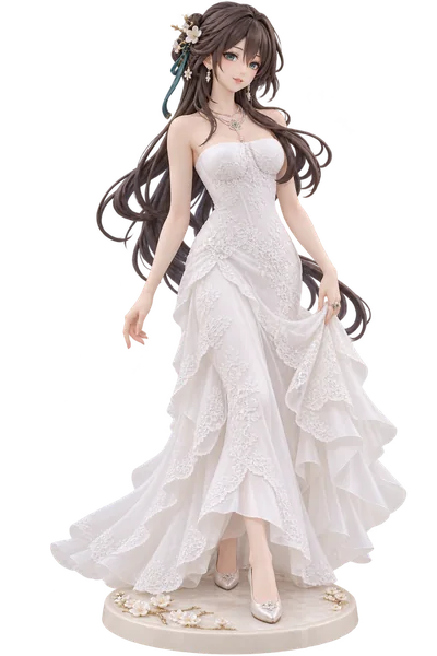 Ruan Mei · White lace evening dress · transparent figure