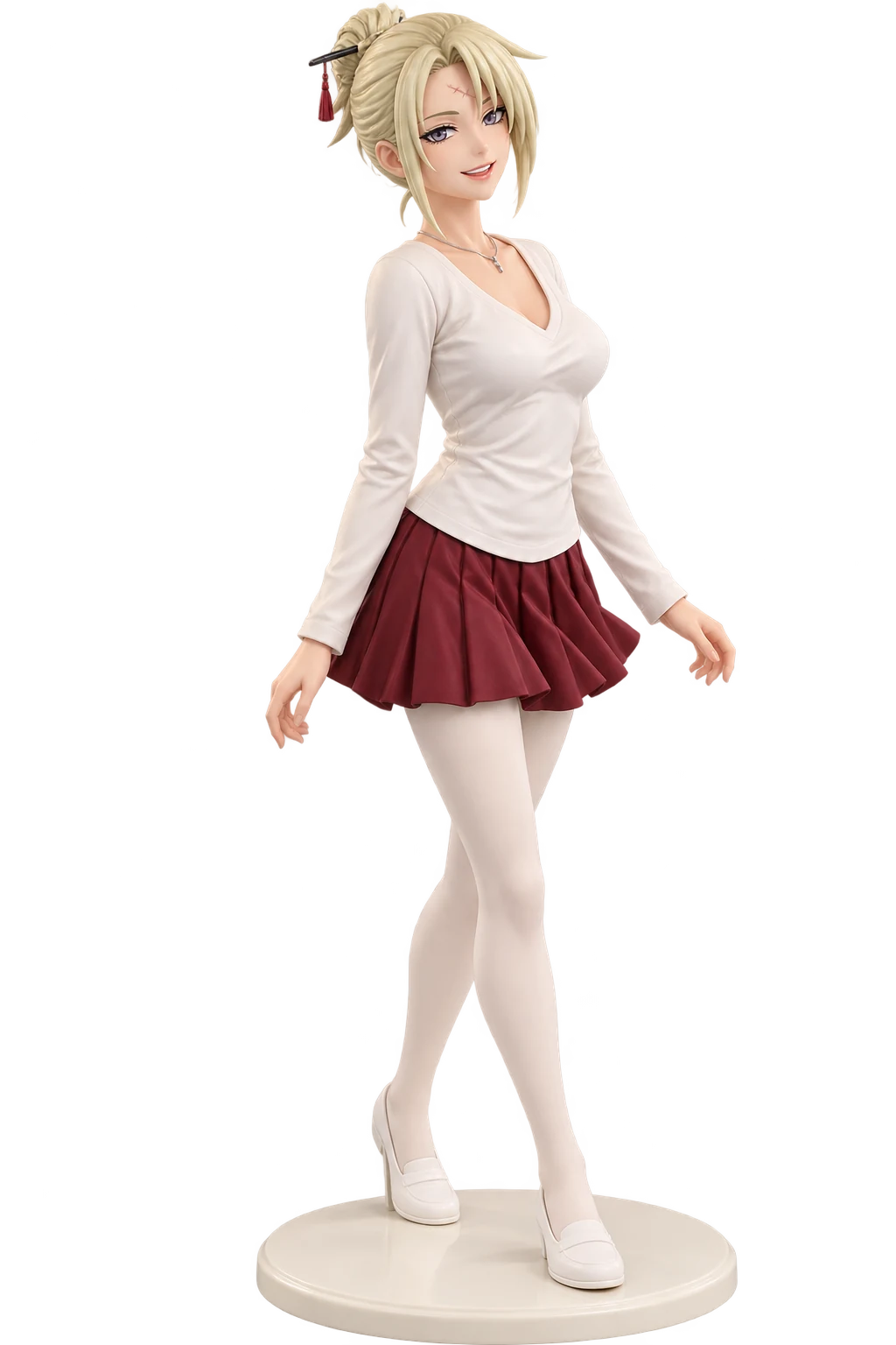 Gintama · Tsukuyo · White top + burgundy pleats · 3D Figure