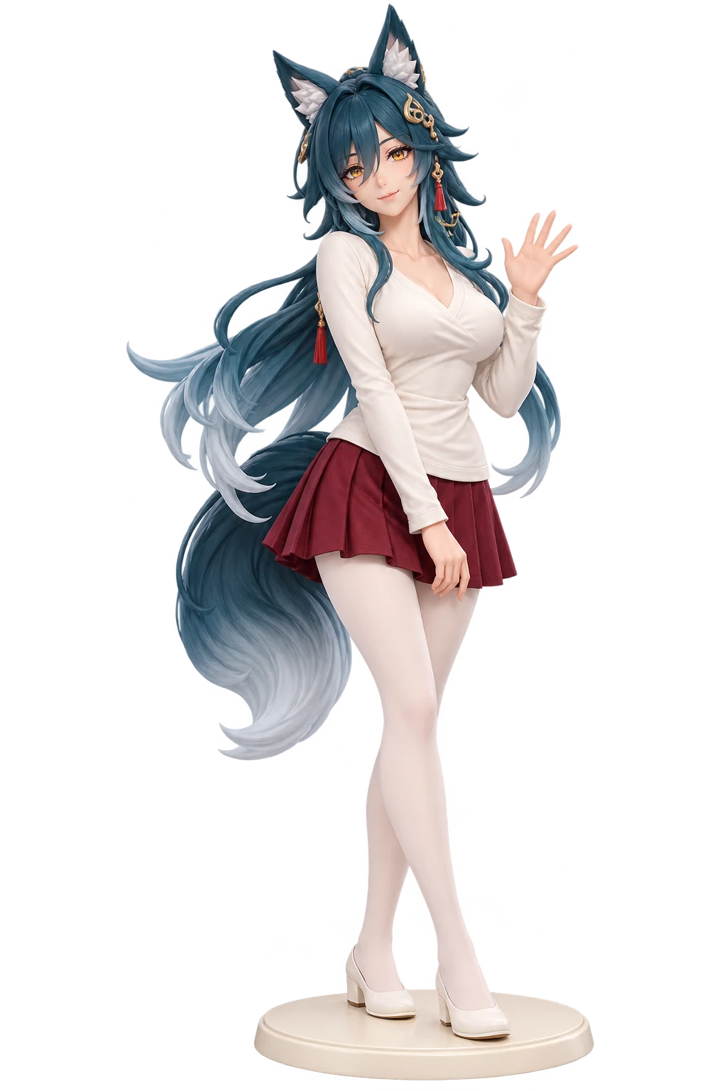 Honkai: Star Rail · Yukong · White top + burgundy pleats · 3D Figure