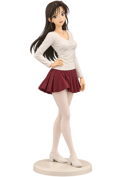 Yumi Miyamoto · White top + burgundy pleats · transparent figure