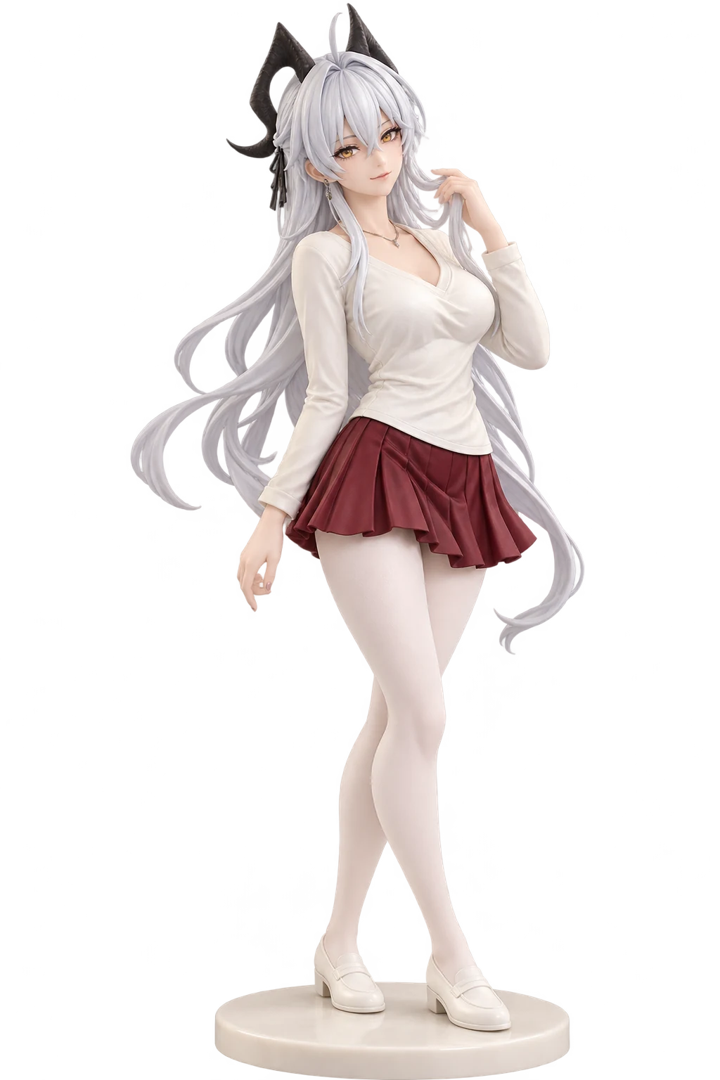 Wuthering Waves · Zani · White top + burgundy pleats · 3D Figure