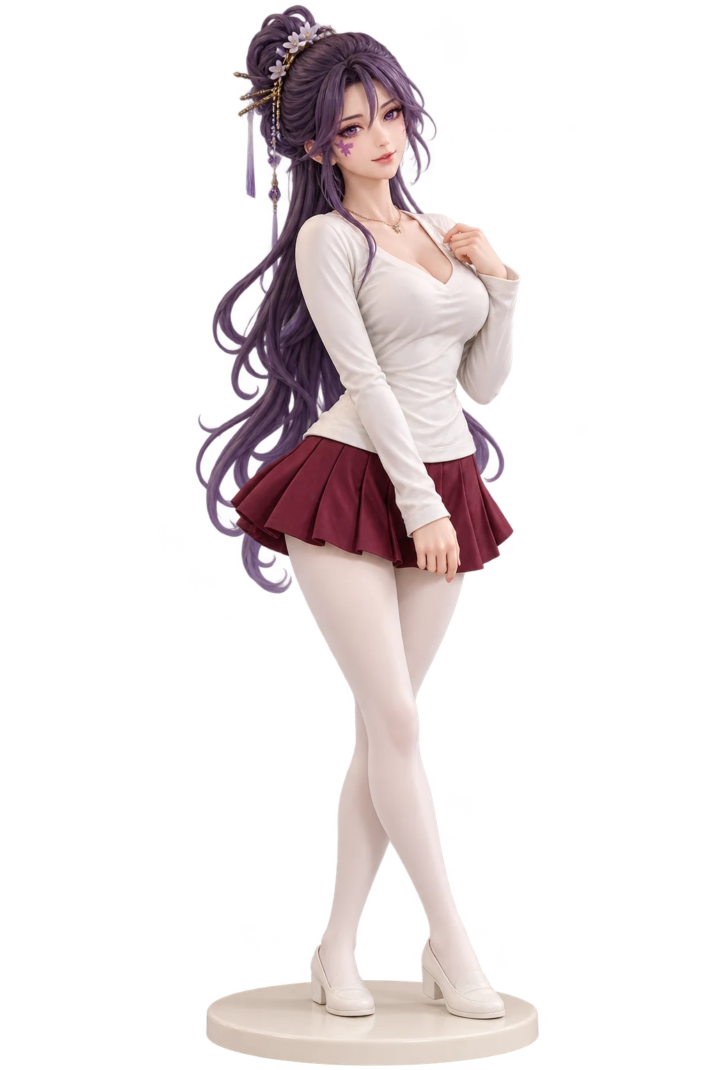 Nine Songs of the Moving Heavens · Zi Nu · White top + burgundy pleats · 3D Figure