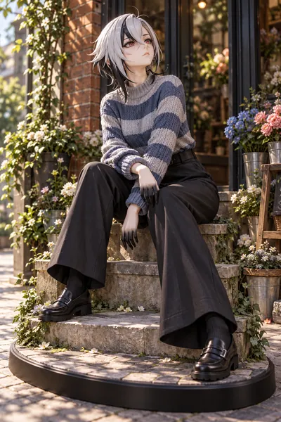 Arlecchino · Striped knit + wide-leg pants · 3D