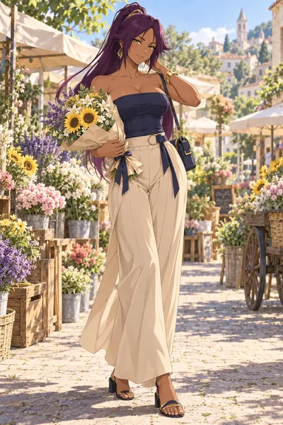 Yoruichi Shihoin · Structured top + palazzo pants