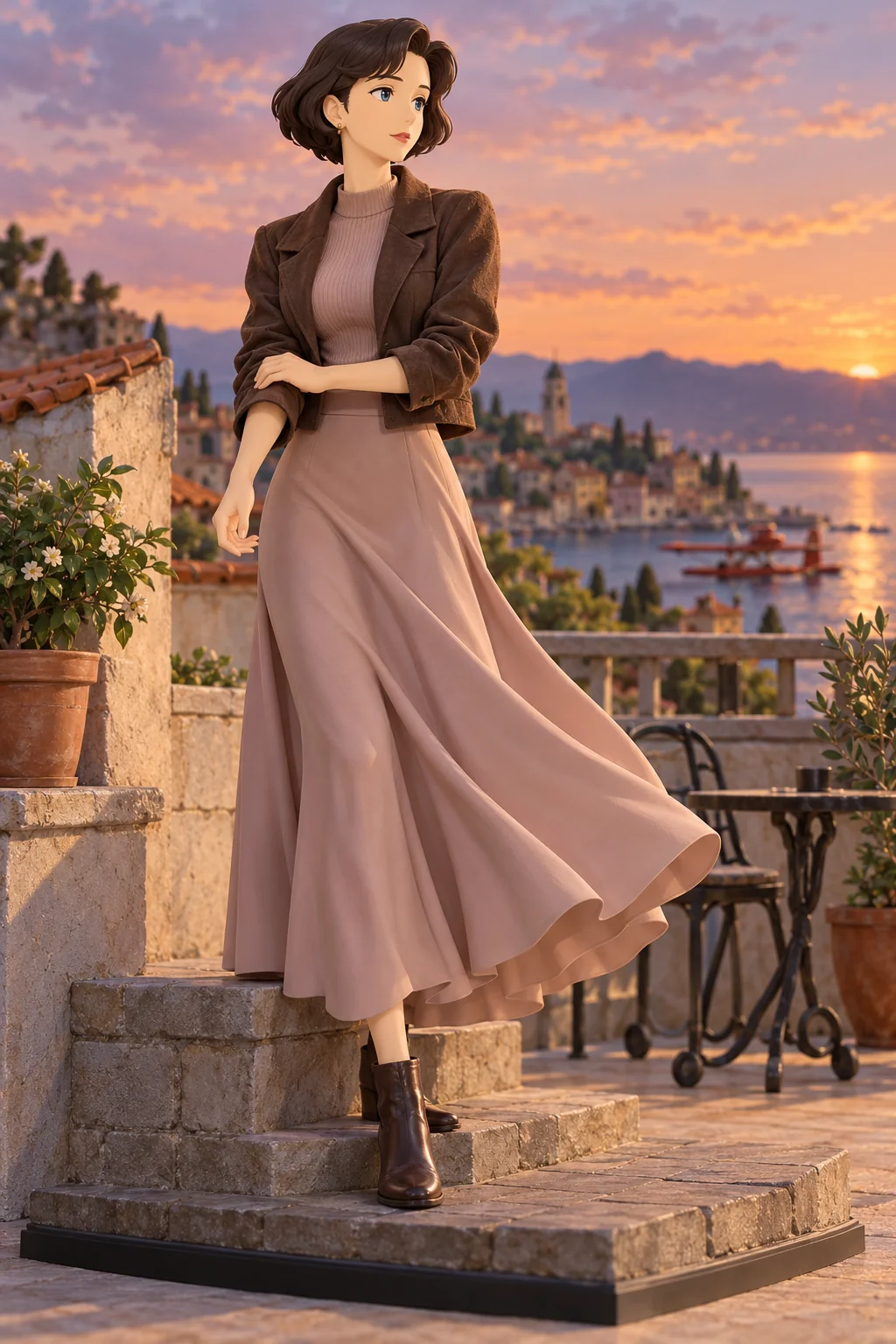Porco Rosso · Madame Gina · Suede jacket + long skirt · 3D Figure