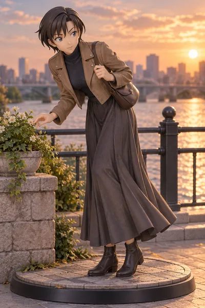 Miwako Sato · Suede jacket + long skirt · full-body fan figure outfit