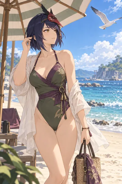 Kujou Sara · Swimwear + beach holiday