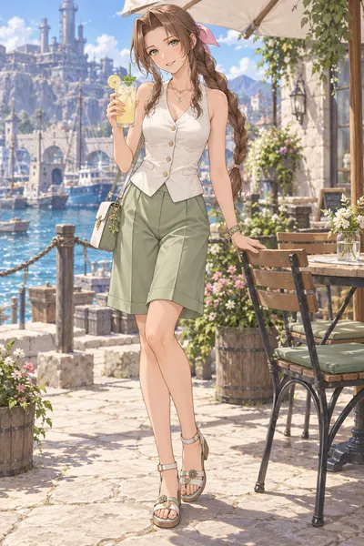 Aerith Gainsborough · Waistcoat + Bermuda shorts