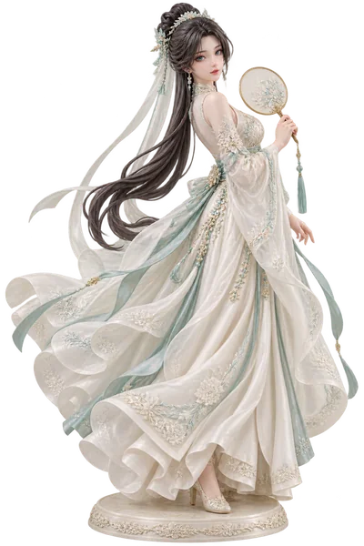 Yun Yun · Wedding gowns + 3D figures · Jade embroidery gown + round fan