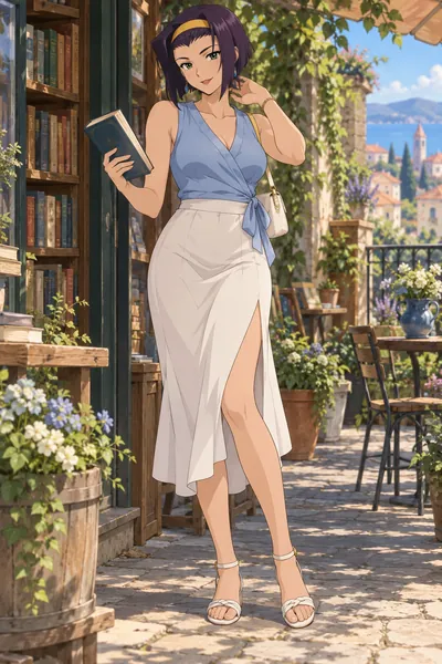 Faye Valentine · Wrap top + slit midi skirt