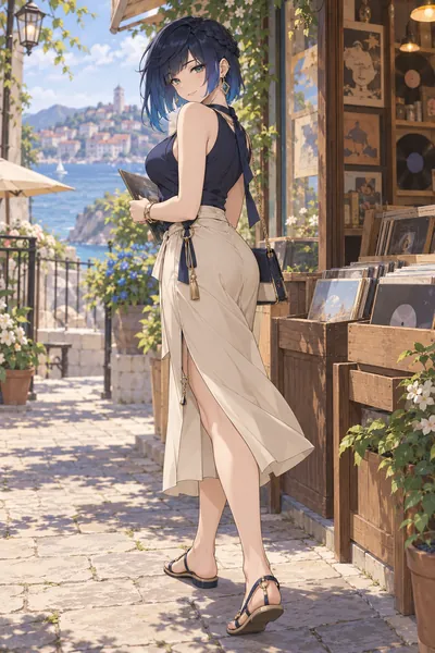 Yelan · Wrap top + slit midi skirt