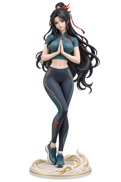 Yan Lingji · Teal and slate · Training tops + yoga leggings