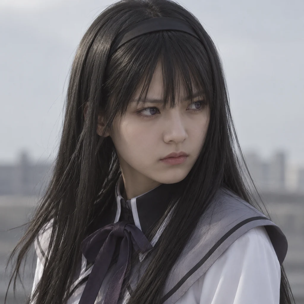 Homura Akemi live-action AI portrait