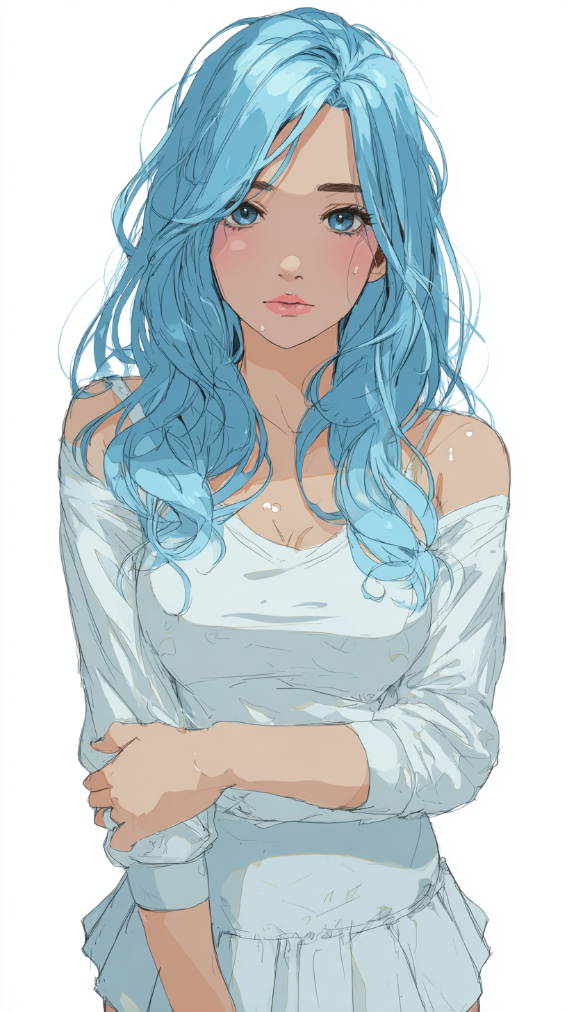 Uma garota tímida de estilo anime usando uma saia de tênis