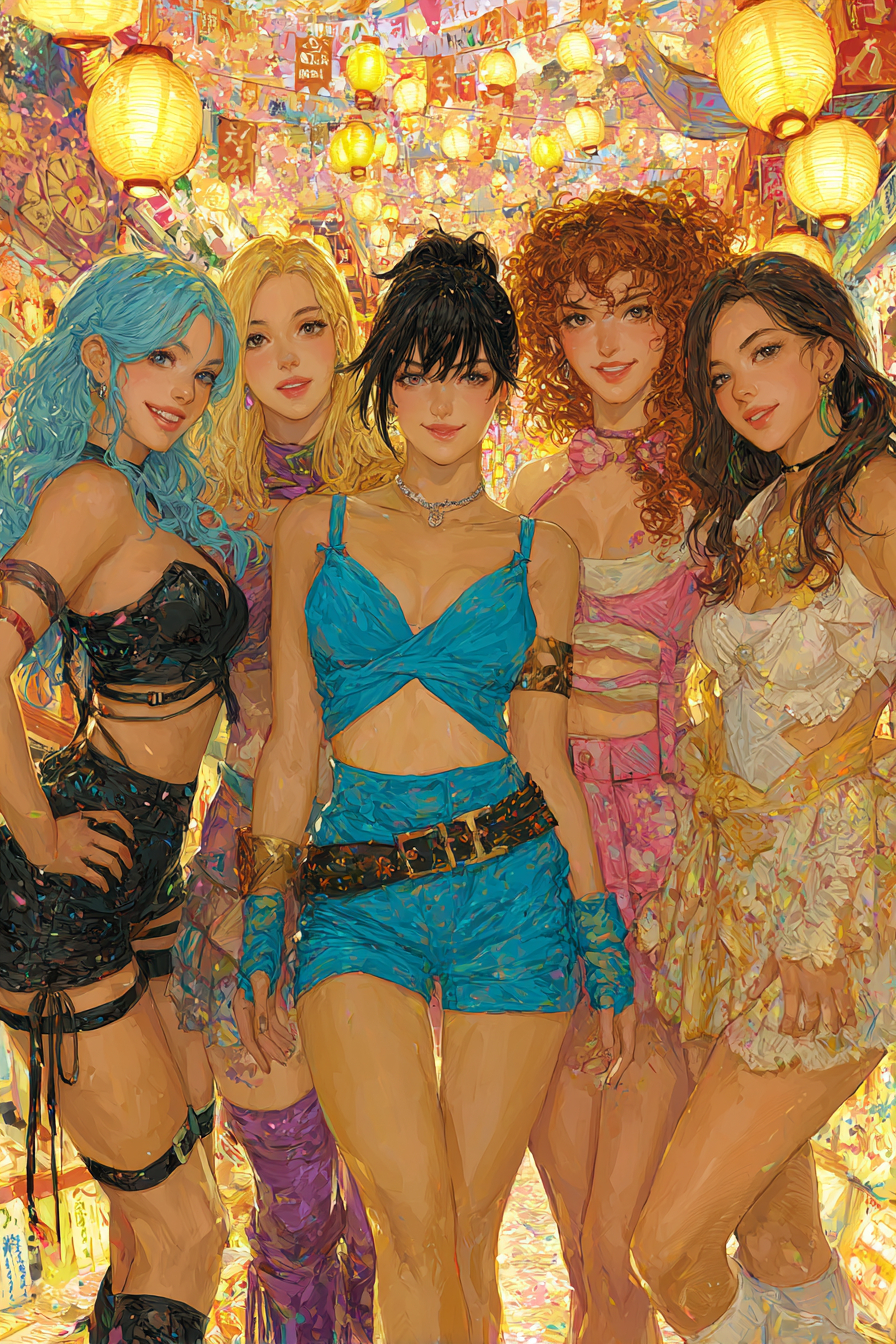 Uma impressionante ilustração de cosplay com celebridades e personagens de anime