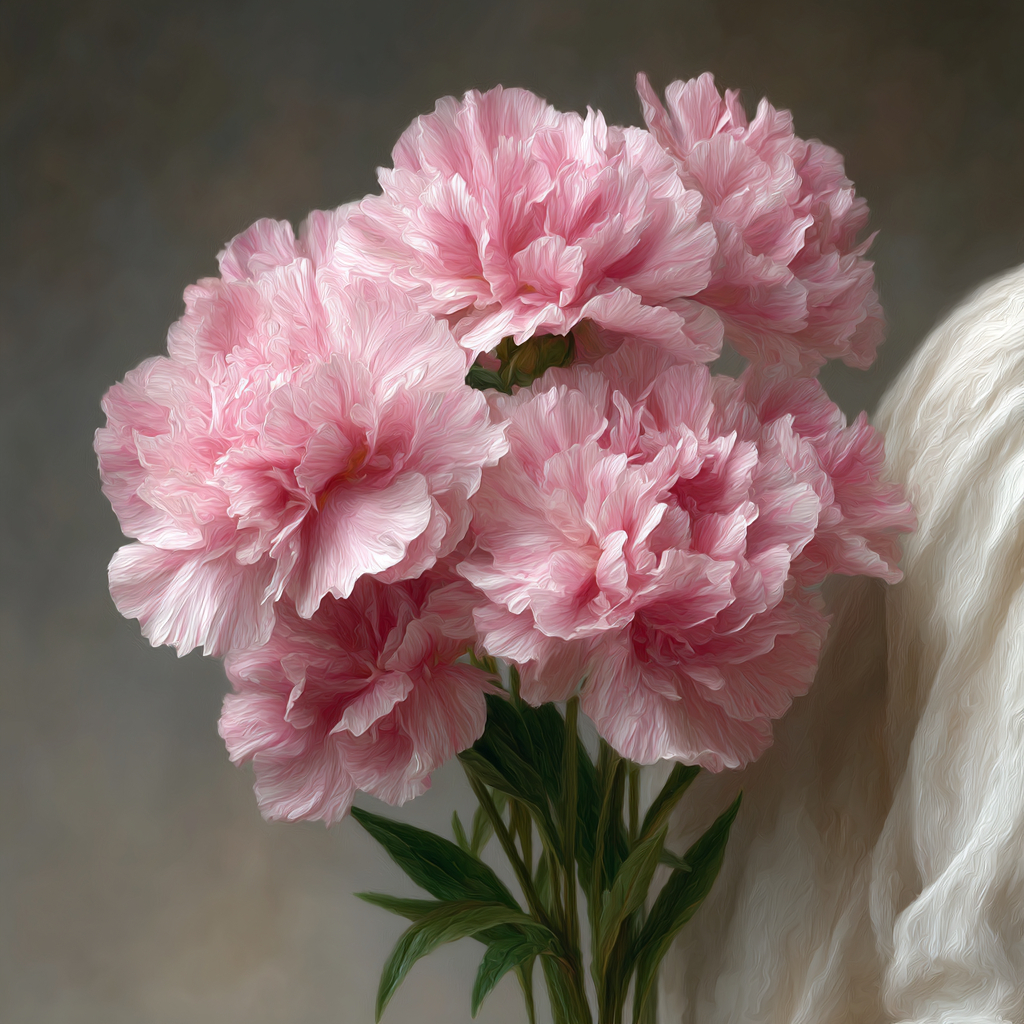 ピンクの花束を持っている