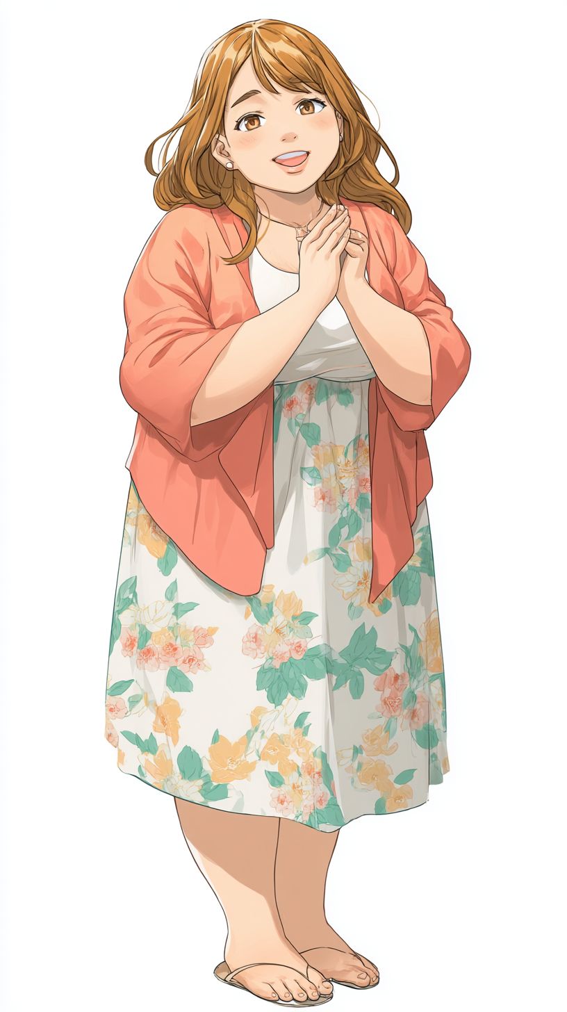 一个性格开朗的丰满年轻女性正认真地解释着