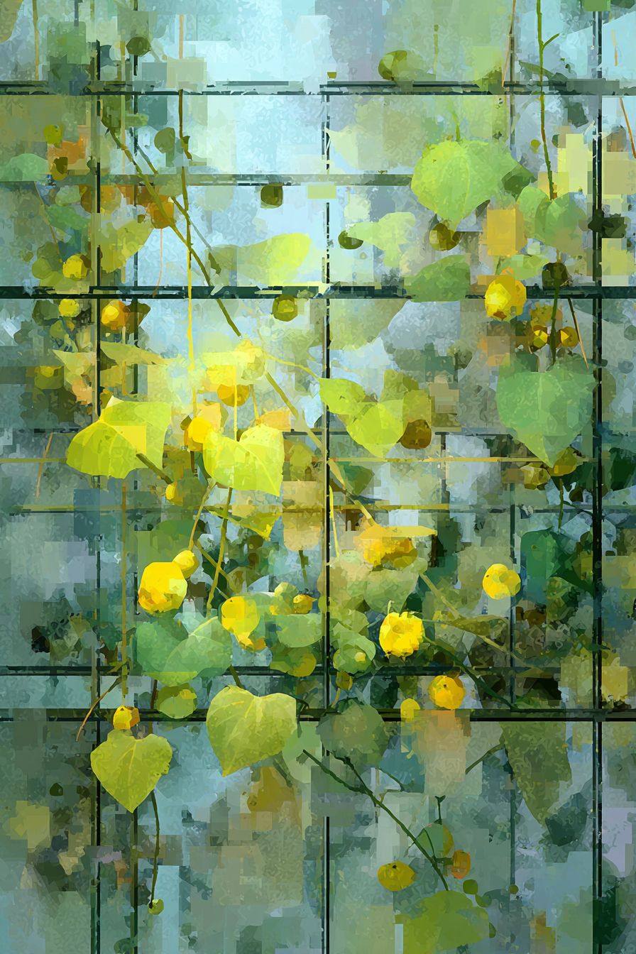 Uma treliça de pepino amarelo claro e verde claro incorpora uma sensação artística sonhadora e elegante