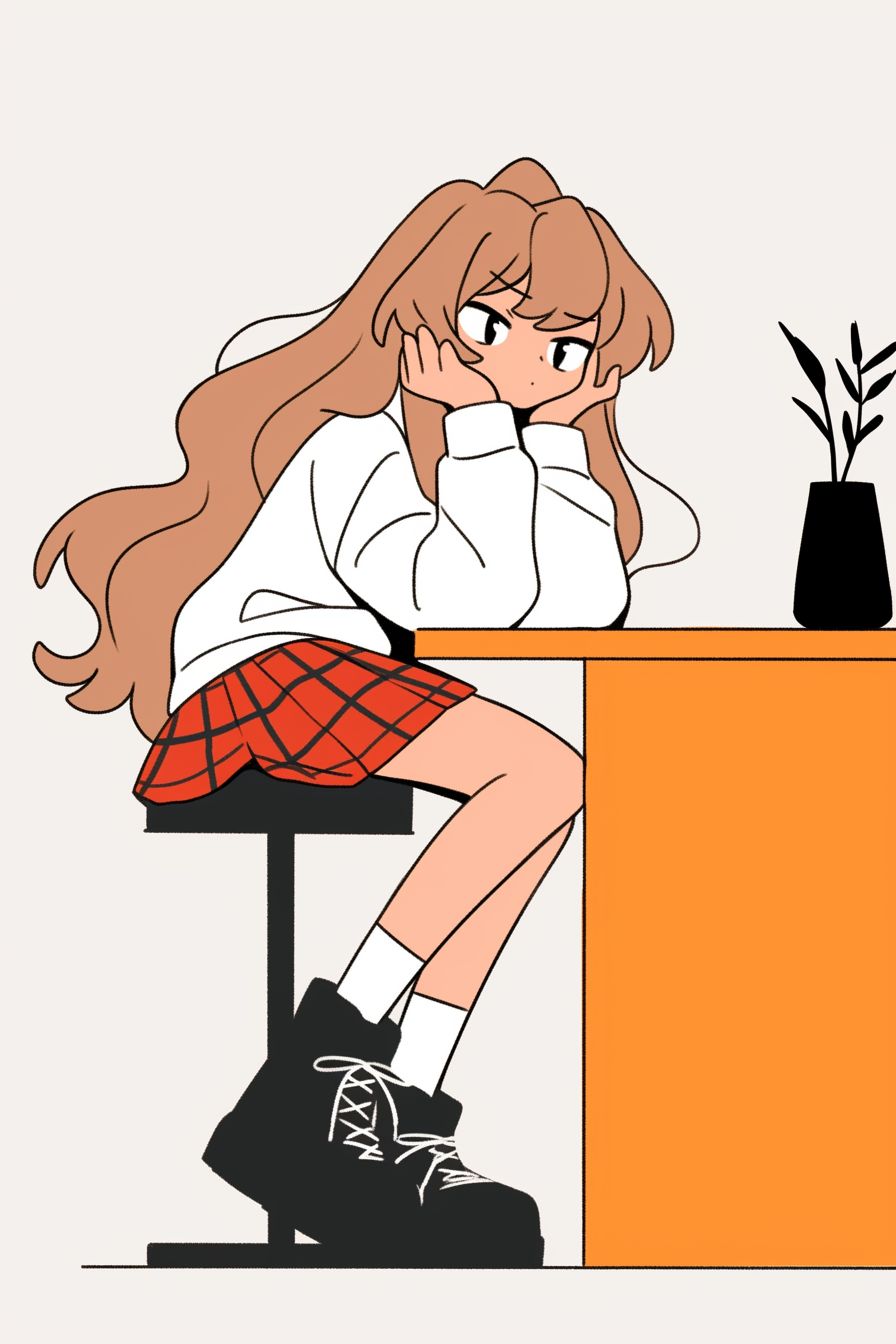 Uma garota de estilo anime animada inspirada em Taiga Aisaka de Toradora