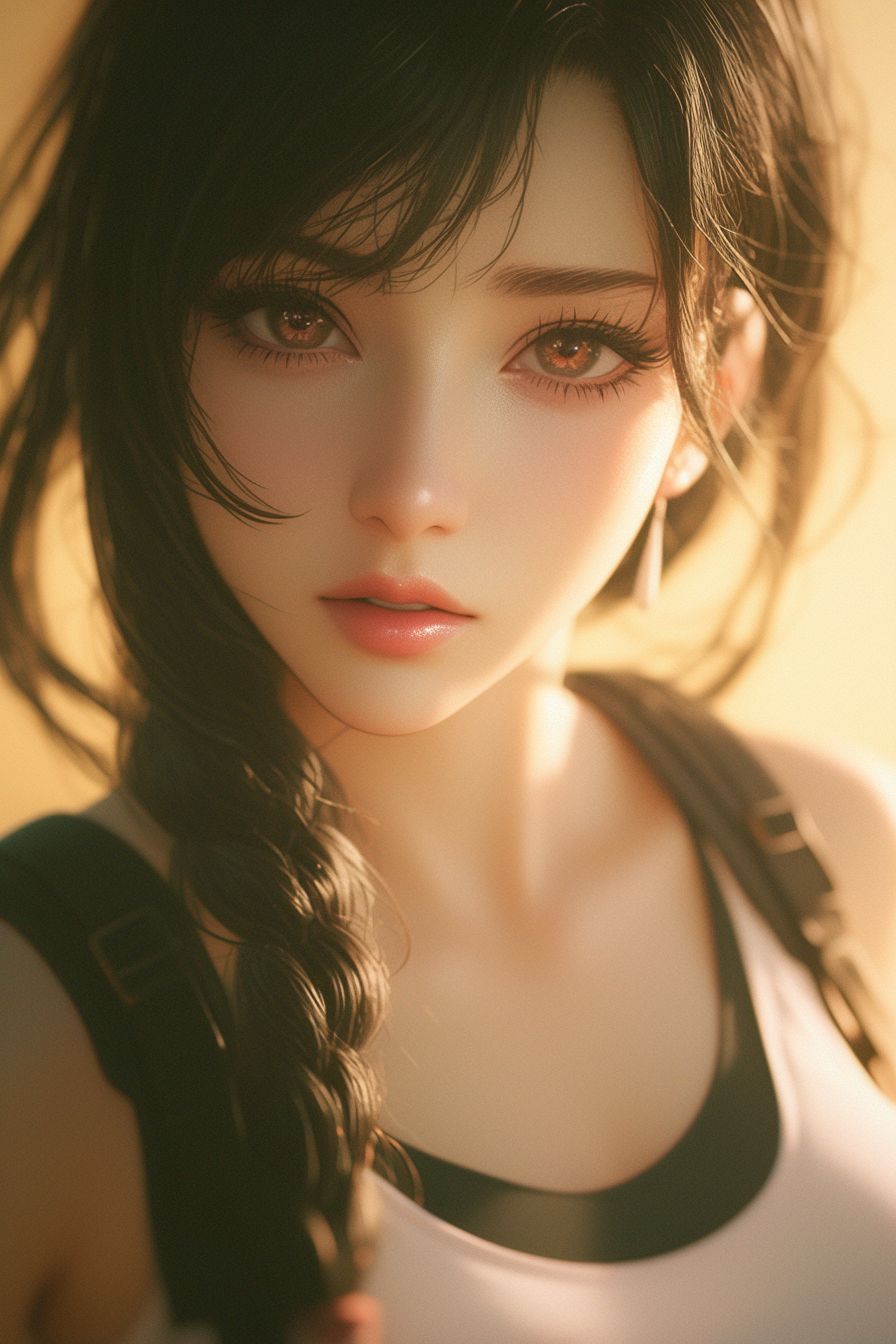 一幅對Tifa Lockhart的模糊肖像，展現其動感的美麗與情感