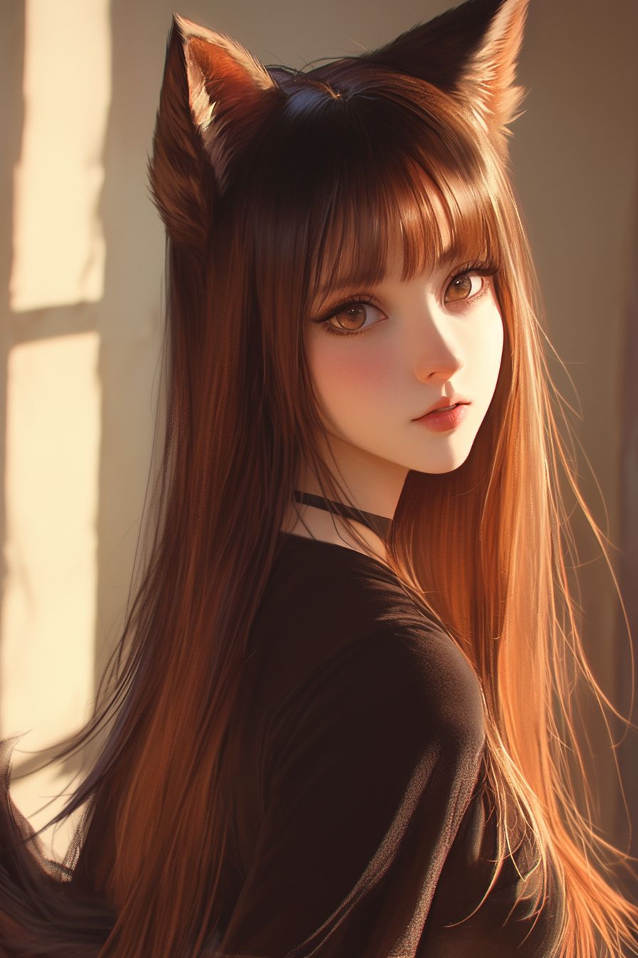 생기 있고 순수한 호로의 반신 초상, 역동적이고 엉킨 아름다움을 강조하며 영화 같은 질감을 표현
