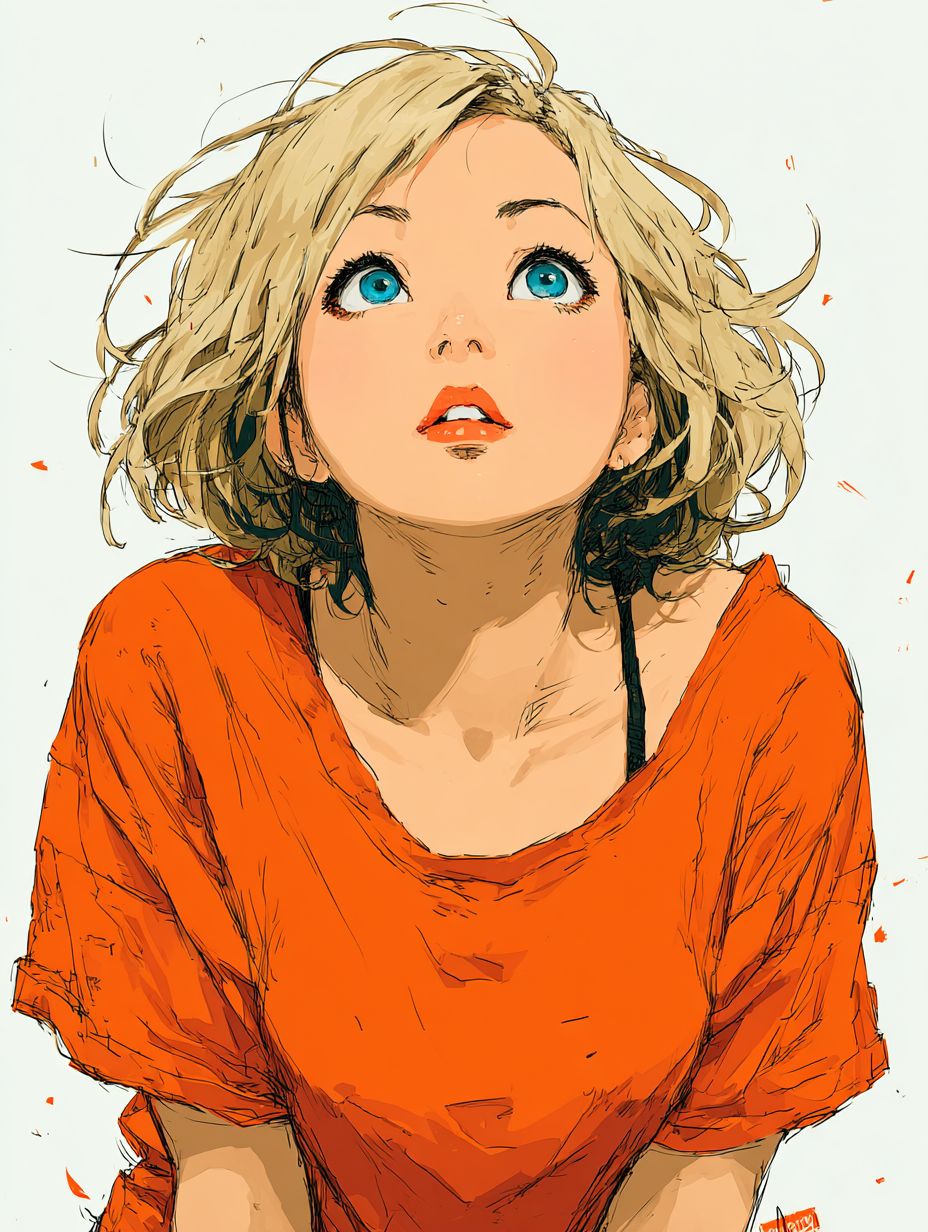رسمة لفتاة ألبينية ذات شعر قصير