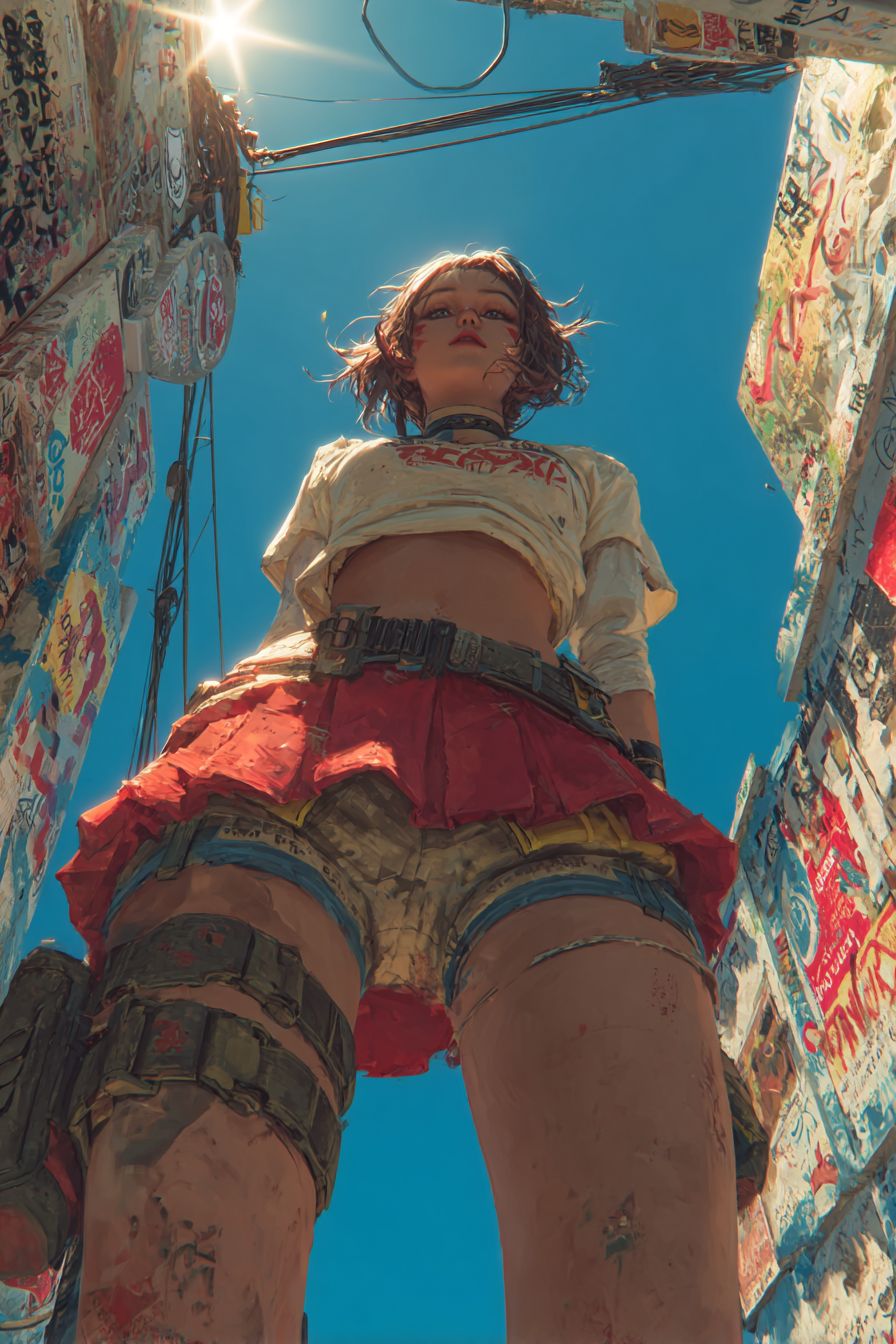 Una chica de anime enérgica y misteriosa que muestra moda y confianza