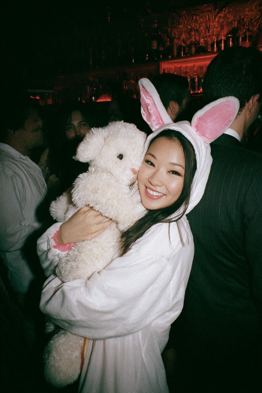Una chica china con un disfraz de conejo en una discoteca de Nueva York