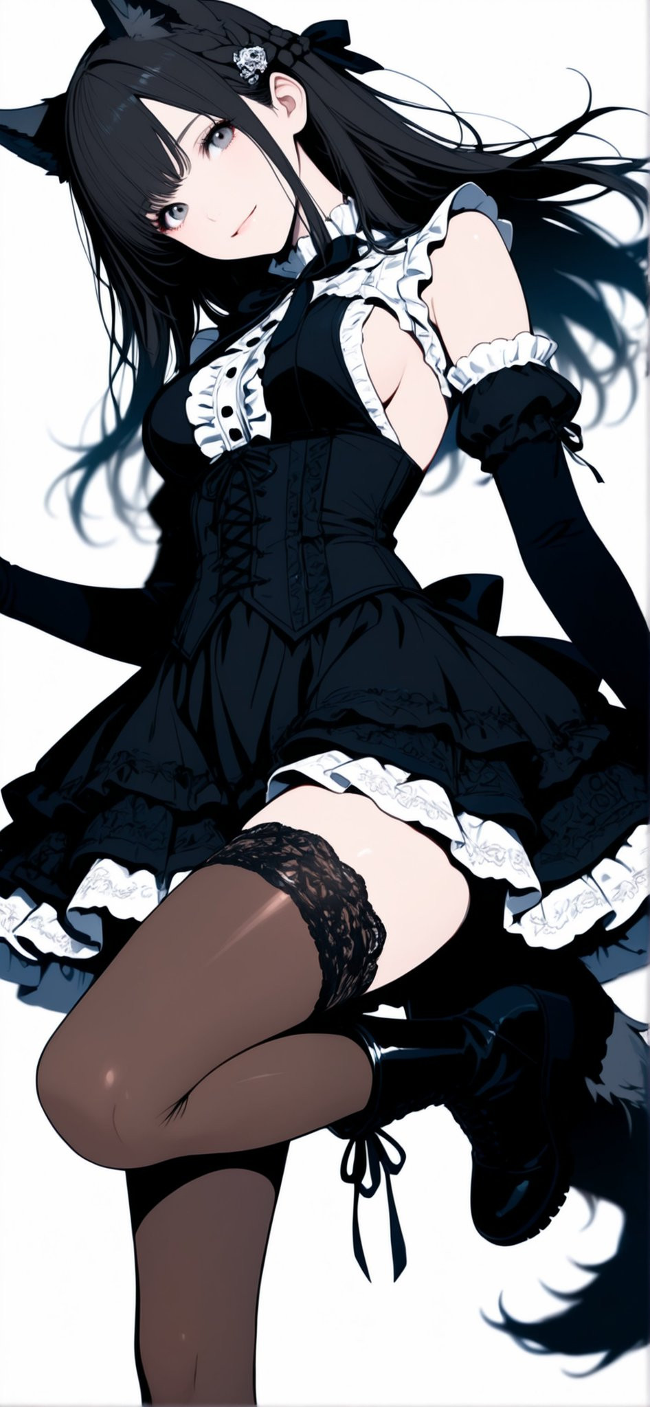 L'image montre une jeune femme avec des oreilles de chat en tenue de serveuse